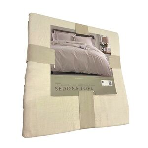 Queen Duvet Set Linen Cotton Blend Beige Lightweight Minimalist Bedding